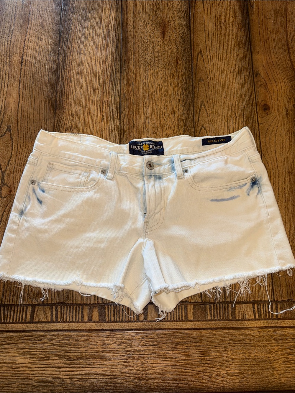 Lucky Brand The Cut Off White Denim Frayed Cutoff Shorts